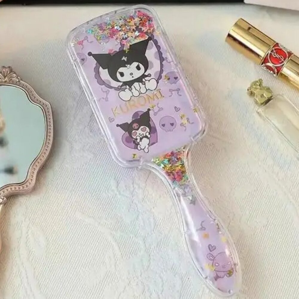 Kuromi Hair Brush Paddle Brush Purple Glitter Stars